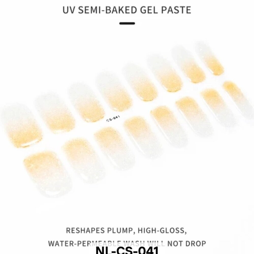 🖤 3/$12 Gold French Glitter Full Nail 16 Semi Cured Gel Nails - Needs UV Curing